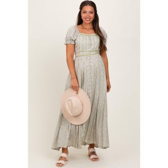Pinkblush Floral Lace Trim Maxi Dress in Light Olive at Nordstrom, Size Medium