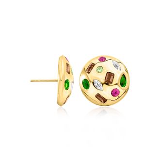 Ross-Simons Multi-Gemstone Button Earrings in 18kt Gold Over Sterling