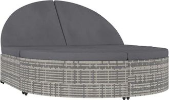 vidaXL 2-Person Sun Lounger with Cushions Poly Rattan Grey Vidaxl
