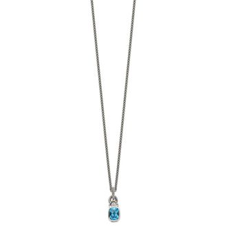 Diamond2Deal Sterling Silver Cushion Sky Blue Topaz and Diamond Pendant Necklace