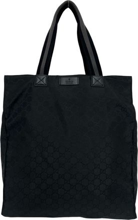 Gucci Black Nylon Leather Handbag Shoulder Bag Tote Bag (Pre-Owned)