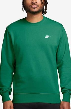 Nike Club Brushed Fleece Crewneck Sweatshirt in Malachite/White at Nordstrom Rack, Size Xx-Large