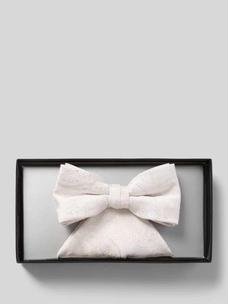 Wilvorst Fliege und Einstecktuch mit floralem Allover-Stitching in Ecru, Gr&ouml;&szlig;e 1