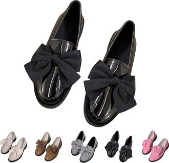 Generic Loafers Shoes for Women,Womens Patent Loafers with Bow,Trendy Comfort Closed Round Toe Slip on Flat Heels Loafer Shoes for Business Casual Office Work