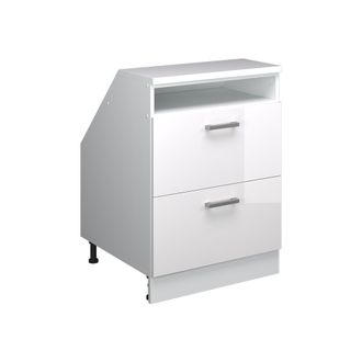 Vicco Armario De Cocina Para Techo Inclinado R-line, Blanco Alto Brillo, 60 Cm Con 2 Cajones, Carcasa 60 Cm De Profundidad, Vicco