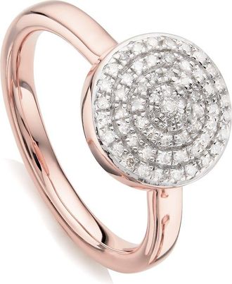 Monica Vinader Rose Gold Fiji Large Button Stacking Ring Diamond