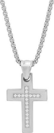 Steeltime Mens Stainless Steel Simulated Diamond Cross Pendant Necklace in Silver at Nordstrom Rack