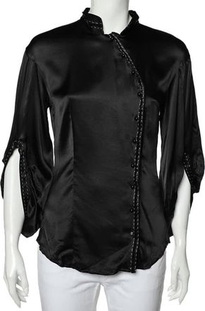 Roberto Cavalli Black Silk Satin Button Front Top