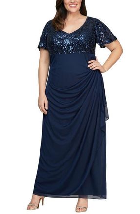 Alex Evenings Empire Waist Evening Gown in Navy at Nordstrom, Size 18W