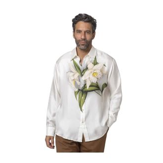 Pierre-Louis Mascia Overhemden, Heren, Veelkleurig, XL, Satijn, Witte Bloemen Satijnen Overhemd