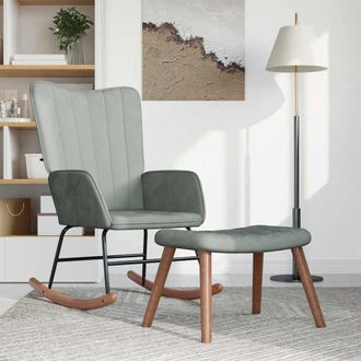 vidaXL Silla Mecedora Con Reposapi&eacute;s Terciopelo Gris Claro Vidaxl