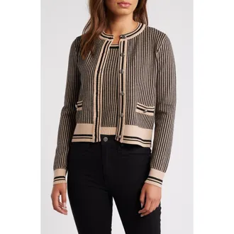 ZOE AND CLAIRE Contrast Trim Cardigan in Taupe/Black at Nordstrom, Size Small