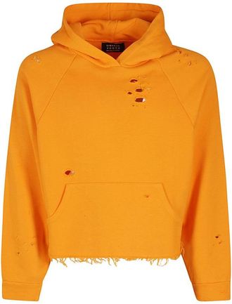 Liberal Youth Ministry Cropped Cotton Hoodie With Distressed Detailing