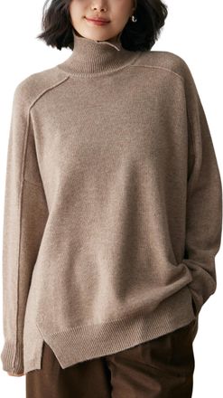 Dissa Women Cashmere Jumper Camel Turtleneck Knitted Jumper Long Sleeve Relaxed Cashmere&Wool Thick Plain Ladies Sweater,UK 12,MY25220
