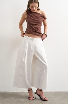 Topshop Linen Blend Culottes in White at Nordstrom, Size 2 Us