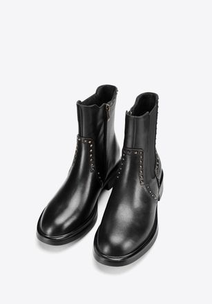 Wittchen Dames leren Chelsea boots met decoratieve klinknagels, zwart