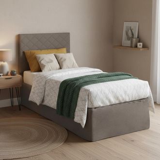 Dmora Dmora - Cama Individual Dbertol, Juego De Cabecero En Ecopiel Con Base Ortop&eacute;dica Y Cenefa, 100% Made In Italy, Adecuado Para Cama Individual, Colch&oacute;n