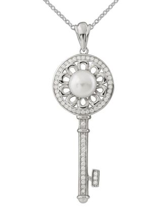 Splendid Pearls Silver 7Mm Pearl Cz Pendant
