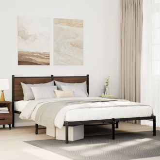 Berkfield Home Metal Bed Frame without Mattress Smoked Oak 140x190 cm in Brown