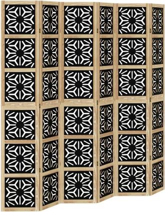 vidaXL Biombo Separador 6 Paneles Madera Maciza Paulownia Marr&oacute;n Negro Vidaxl