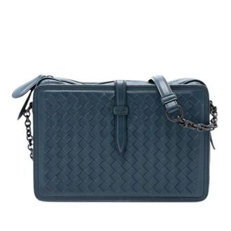 Bottega Veneta Pre-owned Cross Body Bags, female, Blue, Size: ONE SIZE Pre-owned Woven Nappa Shoulder Bag
