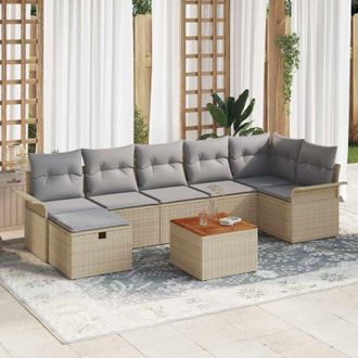 vidaXL Conjunto De Sof&aacute; De Jard&iacute;n 8 Pcs Beige Rat&aacute;n Sint&eacute;tico Vidaxl