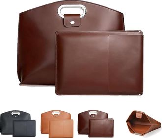 Generic Waterproof Leather 14-16 Inch Double-Layer Womens Tote Bag,Large Capacity Laptop Tote, Suitable for Office Use, Stores Laptop (Coffee)