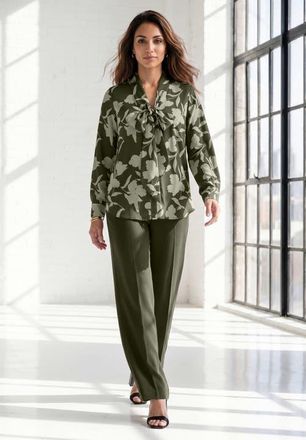 Roaman's Long Sleeve Bow Blouse in Dark Olive Green at Nordstrom, Size 30