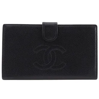 Chanel Black Grained Calfskin Long Wallet (Bi-Fold) (Pre-Owned)