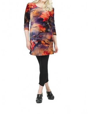 Papillon Floral Print Velvet Sweater Dress In Orange
