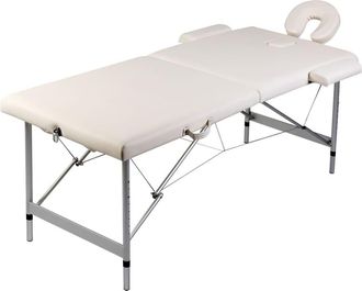 vidaXL Camilla De Masaje Plegable Blanca 2 Secciones Estructura De Acero Inoxidable Color Crema 020001875