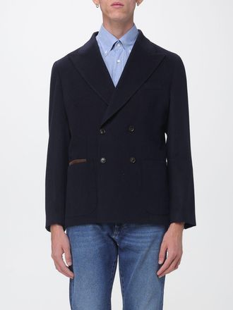 Luciano Barbera Double-Breasted Pure Wool Blazer with Welt Pockets