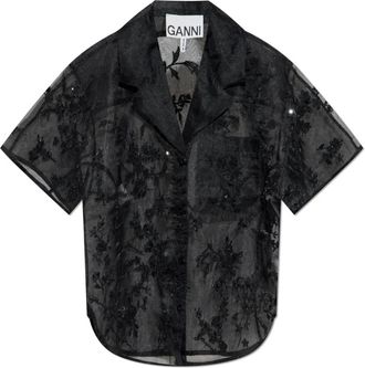 Ganni Geborduurde Organza Blouse - Dames - Overhemden - Zwart - L - Organza - Overhemden