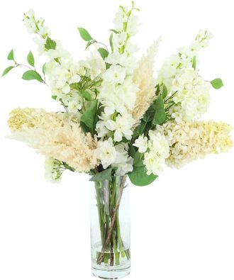 Creative Displays Inc. Handmade Faux Assorted Hydrangea & Delphinium Arrangement In Glass Vase