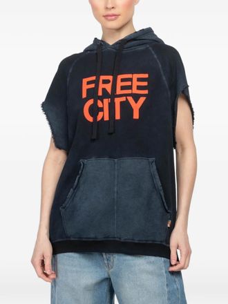 Freecity Cutoff Superyumm frayed hooded hoodie - women - Cotton/Modal - S - Blue