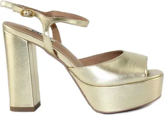 Bibi Lou Gouden Gelamineerde Sandaal - Dames - Sandalen met hakken - Geel - 39 EU - Schoenen
