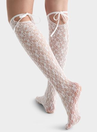Simons Womens Ebony romantic lace Knee-High Socks