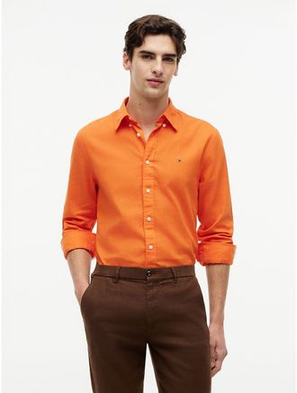 Tommy Hilfiger Mens Regular Fit Dyed Cotton-Linen Shirt - Orange - XXL