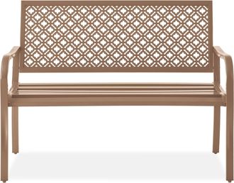 Best Choice Products Indoor Outdoor Steel Garden Bench w/ Geometric Backrest, Foot Levelers