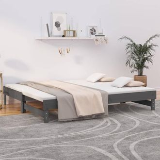 vidaXL Vidaxl - Sof&aacute; Cama Extra&iacute;ble Madera Maciza De Pino Gris 2x(100x200) Cm