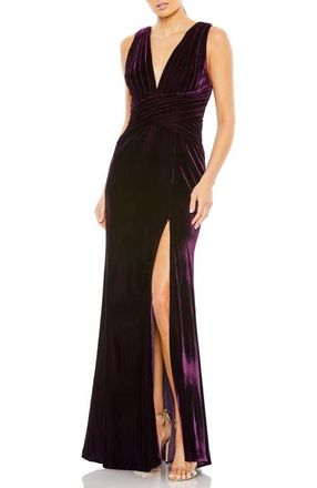 Mac Duggal Velvet Pleated Wrapping Sleeveless Jersey Gown in Amethyst at Nordstrom, Size 10