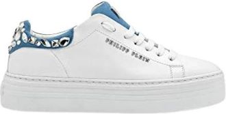 Philipp Plein Schoenen, Dames, Blauw, 36 EU, Leer, Leren Sneakers met Details
