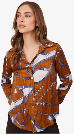 Astrid Horse Bit Button Down Blouse In Tabac Hermes