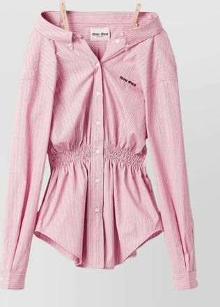 Miu Miu striped off shoulder shirt dress elastic waist