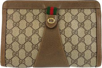 Gucci Brown Gg Supreme Canvas & Leather Clutch (Authentic Pre-Loved)