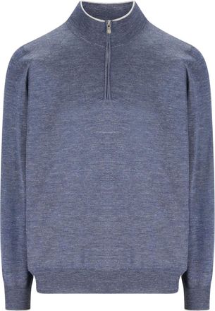 Brunello Cucinelli Trui met hoge hals en rits - Blauw