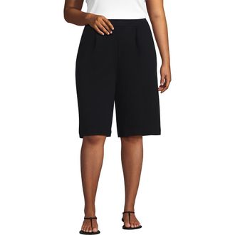Lands End Knit High Rise Pleated 12 Bermuda Shorts in Black at Nordstrom, Size X-Large