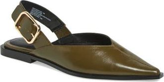 Steve Madden Shay Pointed Toe Slingback Flat in Olive Leather at Nordstrom, Size 7.5