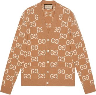 Gucci GG Wool Jacquard Cardigan Camel Ivory 694758-XKCC5-2296
