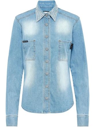 Philipp Plein crystal-embellished denim shirt - Blue